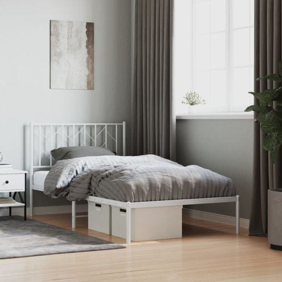 Vidaxl Kovinski posteljni okvir z vzglavjem bel 100x190 cm