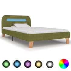 Vidaxl Posteljni okvir z LED osvetlitvijo zeleno blago 90x200 cm