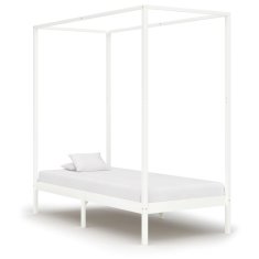 Vidaxl Posteljni okvir z baldahinom bel iz trdne borovine 90x200 cm