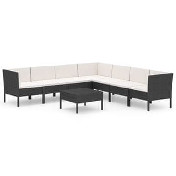 Vidaxl Vrtna sedežna garnitura 8-delna z blazinami poli ratan črna