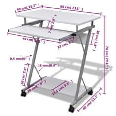 Vidaxl Računalniška miza z izvlečno polico za tipkovnico Beli zaključek
