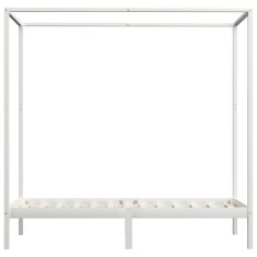 Vidaxl Posteljni okvir z baldahinom bel iz trdne borovine 90x200 cm