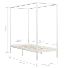Vidaxl Posteljni okvir z baldahinom bel iz trdne borovine 90x200 cm