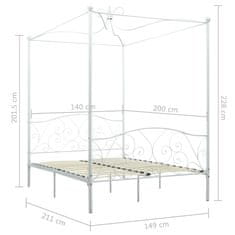Vidaxl Posteljni okvir z ogrodjem za baldahin bel kovinski 140x200 cm