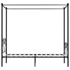Vidaxl Posteljni okvir z ogrodjem za baldahin črn kovinski 90x200 cm