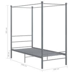 Vidaxl Posteljni okvir z ogrodjem za baldahin siv kovinski 90x200 cm