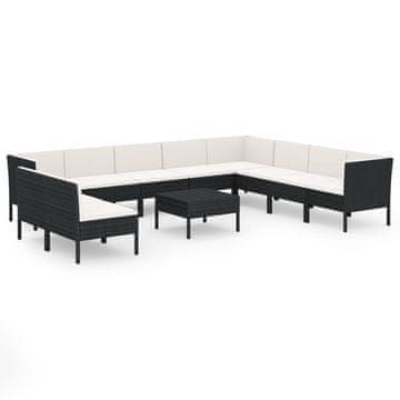 Vidaxl Vrtna sedežna garnitura 11-delna z blazinami poli ratan črna