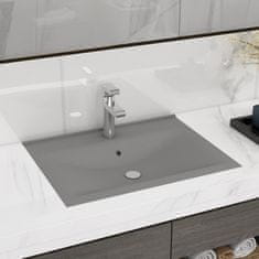 Vidaxl Razkošen umivalnik z luknjo mat svetlo siv 60x46 cm keramičen