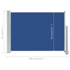 Vidaxl Zložljiva stranska tenda za teraso 80x300 cm modra