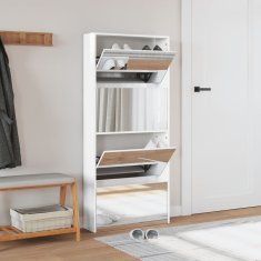 Vidaxl Omarica za čevlje z ogledalom 4-nadstropna bela 63x17x134 cm