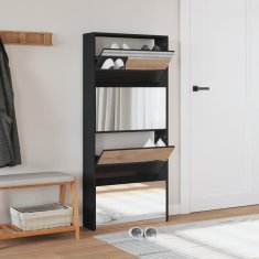 Vidaxl Omarica za čevlje z ogledalom 4-nadstropna črna 63x17x134 cm