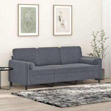 Vidaxl vidaXL Trosed z blazinami, temno siv, 180 cm, žamet