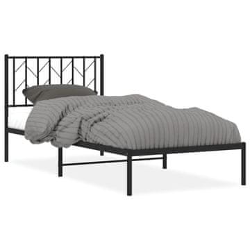Vidaxl Kovinski posteljni okvir z vzglavjem črn 90x200 cm