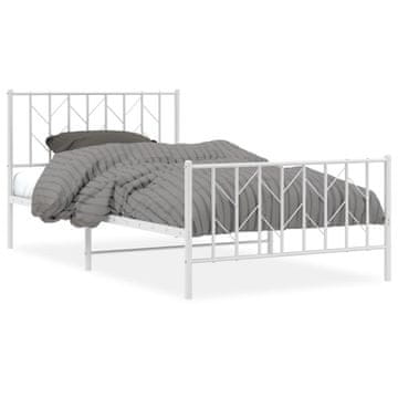 Vidaxl Kovinski posteljni okvir z vzglavjem in vznožjem bel 107x203 cm