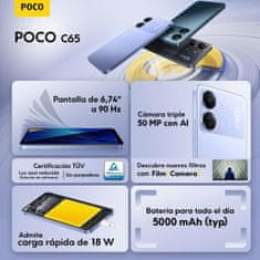 POCO C65 pametni telefon 6/128GB, vijoličen
