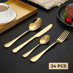 Cool Mango Komplet luksuznega jedilnega pribora, servirni pribor, s prenosljivo škatlo za pribor, zlat, 6 žlic + 6 vilic + 6 nožev + 6 žličk, 20 cm – Cutlery