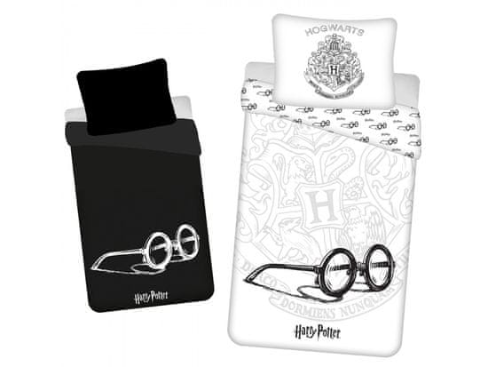 sarcia.eu Harry Potter Hogwarts Belo-črna svetleča posteljnina, komplet posteljnine iz bombaža 140x200cm, OEKO-TEX