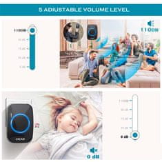 Netscroll Glasni brezžični zvonec z dometom 300m, namestitev brez vrtanja, 5 stopenj glasnosti, 60 različnih melodij zvonjenja, DingDong