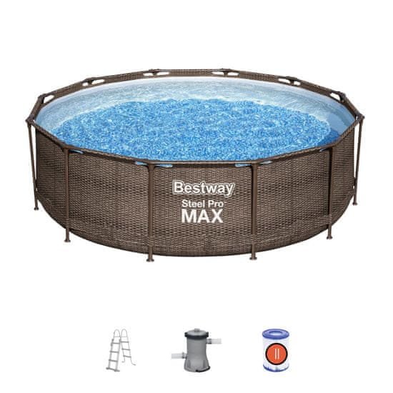 Bestway Montažni bazen Steel Pro MAX | 366 x 100 cm z vzorcem ratana s kartušno filtrsko črpalko