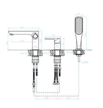 shumee Dima 3-luknjasta kromirana talna pipa za kad