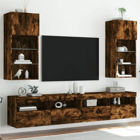 Vidaxl TV omarica z LED lučkami 2 kosa dimljeni hrast 40,5x30x90 cm
