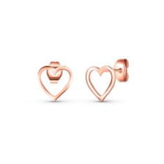 Vuch Minimalistični bronasti uhani Vrisan iz rožnatega zlata s srcem