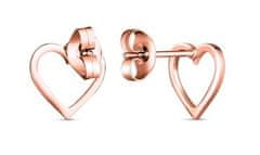 Vuch Minimalistični bronasti uhani Vrisan iz rožnatega zlata s srcem