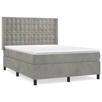 Vidaxl Box spring postelja z vzmetnico svetlo siv 140x190 cm žamet