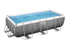 Bestway Montažni bazen Power Steel Rectangular | 404 x 201 x 100 cm z vzorcem sivega ratana s kartušno filtrsko črpalko