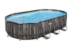 Bestway Montažni bazen Power Steel Oval | 610 x 366 x 122 cm z vzorcem lesa s kartušno filtrsko črpalko