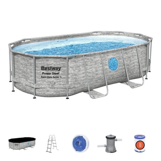 Bestway Montažni bazen Power Steel Swim Vista | 427 x 250 x 100 cm z vzorcem kamna s kartušno filtrsko črpalko