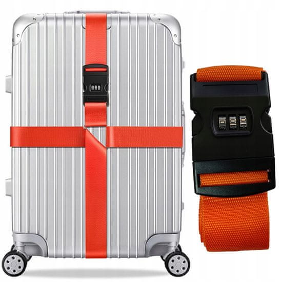 Korbi Dvojni varnostni pas za kovček ali potovalno torbo, 388 cm, oranžni