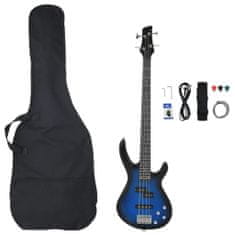 Greatstore Električna bas kitara za začetnike s torbo modro črna 4/4 46"