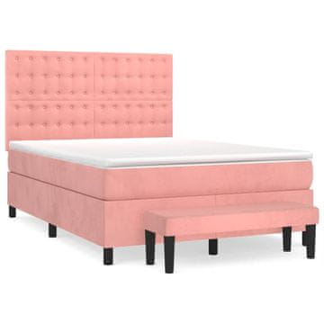 Vidaxl Box spring postelja z vzmetnico roza 140x190 cm žamet