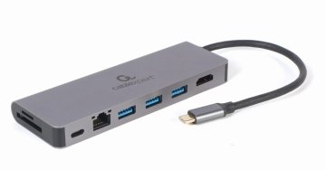 Gembird gembird a-cm-combo5-05 usb type-c 5-v-1 večportni adapter (vozlišče + hdmi + pd + bralnik kartic + lan)
