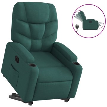 Vidaxl Električni naslanjač s funkcijo vstajanja temno zeleno blago