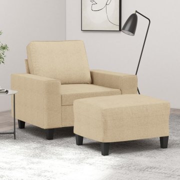 shumee vidaXL Fotelj s stolčkom za noge krem 60 cm blago