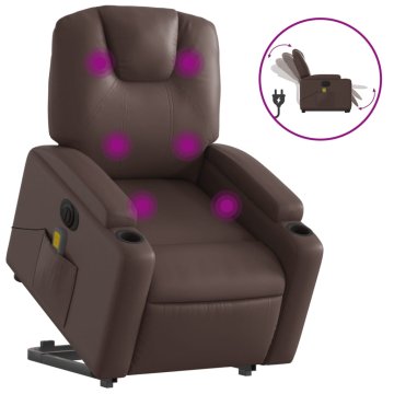 Vidaxl Električni masažni stol s funkcijo vstajanja rjavo umetno usnje