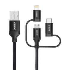 Choetech choetech ip0030 polnilni kabel, mfi 3v1, usb-a/lightning/ micro usb/usb-c, 5v, 1,2m (črn)