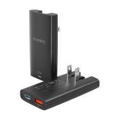 Choetech PD6011 PD65W GaN slim USB-A+C mini potovalni polnilec (črn)