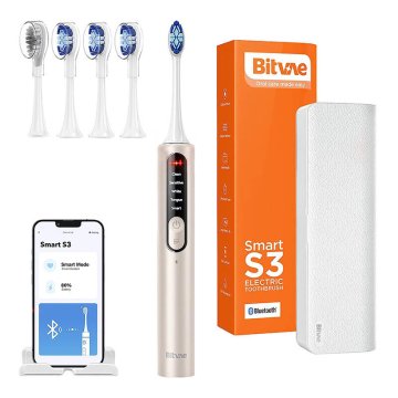 Bitvae sonična zobna ščetka z aplikacijo in setom konic ter etuijem bitvae s3 gold
