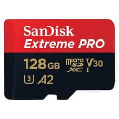 SanDisk Extreme PRO microSDXC 128GB 200MB/s / 90MB/s A2 C10 V30 UHS-I U3 pomnilniška kartica, adapter