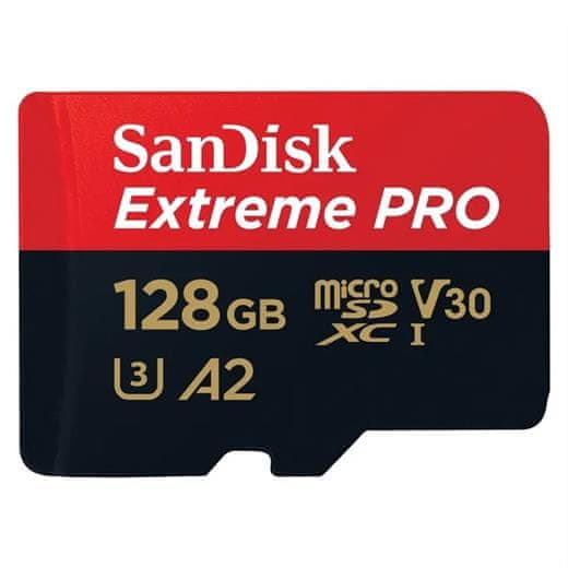 SanDisk Extreme PRO microSDXC 128GB 200MB/s / 90MB/s A2 C10 V30 UHS-I U3 pomnilniška kartica, adapter