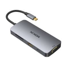 slomart adapter mokin 8w1 usb-c do 3x usb 3.0 + hdmi + usb-c + vga + sd čitalec kartic + micro sd čitalec kartic (srebrny)