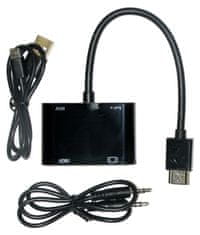 XtendLan pretvornik HDMI(M) v VGA in HDMI(F), VGA 1080p, HDMI 4k, z avdio priključkom (3,5 mm jack), napajanje USB micro(B)