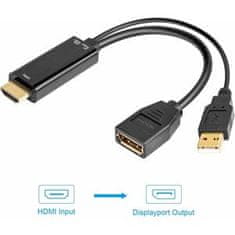 PremiumCord Adapter HDMI na DisplayPort moški/ženski z napajalnikom USB