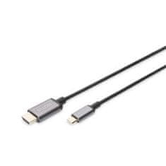 Digitus Kabelski adapter USB-C do HDMI, 1,8 m 4K/30 Hz, črn, kovinski pokrov