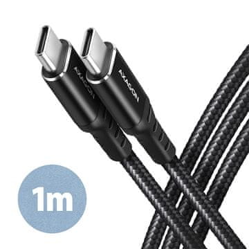 AXAGON BUCM-CM10AB, HQ kabel USB-C <-> USB-C, 1 m, USB 2.0, PD 60W 3A, ALU, oplet, črn