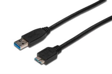 Digitus USB 3.0 kabel, USB A - Micro USB B, M/M, 0,25 m, UL, bl