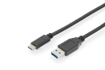 Digitus Priključni kabel USB Type-C, Type-C do A M/M, 1,0 m, vse funkcije, Gen2, 3A, 10 GB, različica 3.1, CE, bl